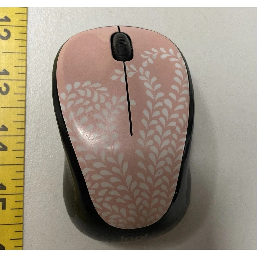 Logitech Wireless Mouse M317c Leaf Design Pink White works Tested